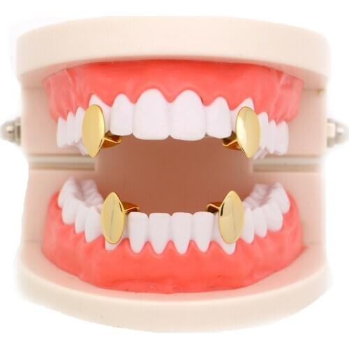 LuReen Punk 4 Pcs/Set Gold Vampire Fangs Grillz For Women Men Hip Hop Party Grills Mouth Teeth Cap Tooth Jewelry For Rapper