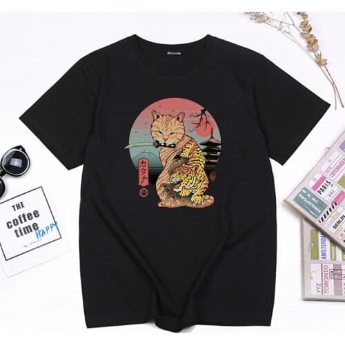 Catana Comics Cute Tee Funny Ninja Cat Samurai Cat Graphic T Shirt Short Sleeve Casual Summer Fashion Men Women Tops Camisetas