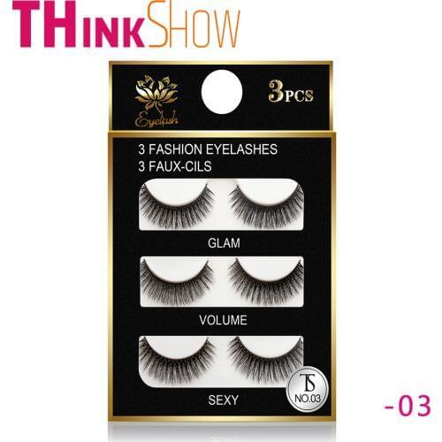 Natural Long False Eyelashes,3 Pairs/Tray Handmade Eye Lashes,3D Silk Volume Eyelash for Building,Thick Full Strip Lashes Fe-03