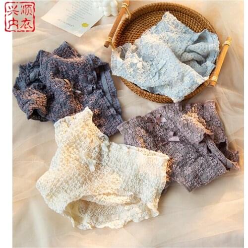 Japanese department small pure and fresh pear flower lace panties girls style hollow out broken flower in waist briefs cotton c