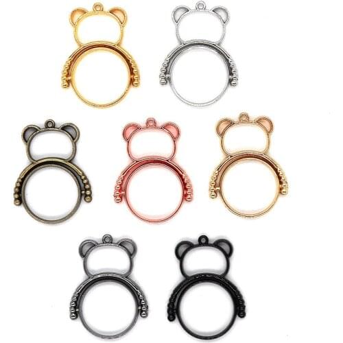 6pcs 7 Color 35X26mm Bear Geometric shape diy pendant resin pendant rotation metal frame DIY Jewelry Making Crafts