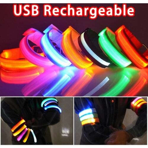 Outdoor Sports Night Running Armband LED Light USB Rechargeable Safety Belt Arm Leg Warning Wristband Cycling Bike Bicycle Light