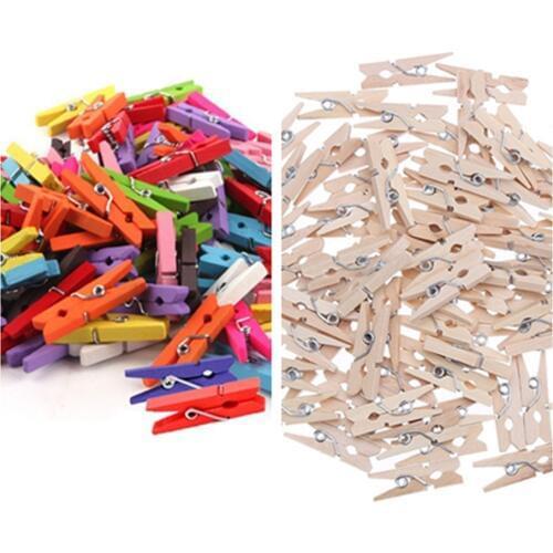 100 pcs Small Size 25mm Mini Wooden Clips For Photo Clips Clothespin Craft Decoration Clips V1745