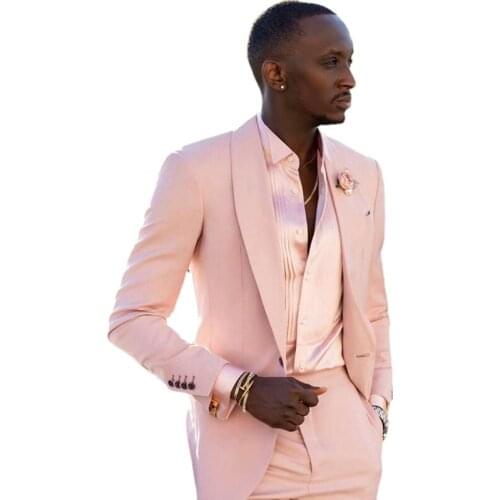 Pink Men Suits for Wedding Slim Fit 2 Piece Groom Tuxedo Shawl Lapel Custom Male Fashion Costume Jacket with Pants