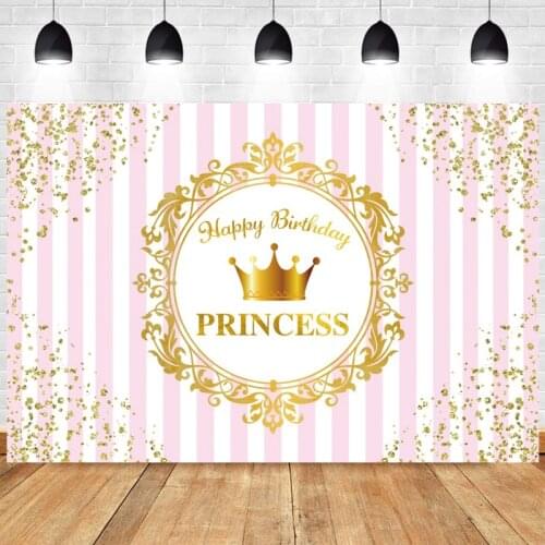 Pink Princess Photo Backdrop Girls Oh Baby Shower Flower Gold Crown Happy Birthday Party Photography Background Decor Banner