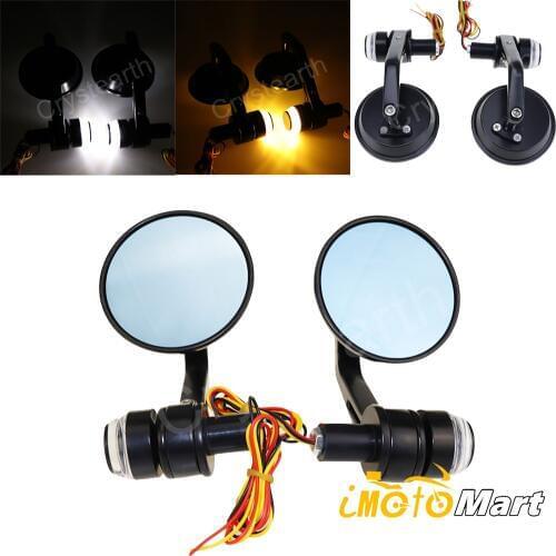 7/8" 22mm Motorcycle Round 3" Handlebar Bar End Mirrors Rear Side Mirror w/Turn Signal For Honda Yamaha Suzuki Harley Cafe Racer