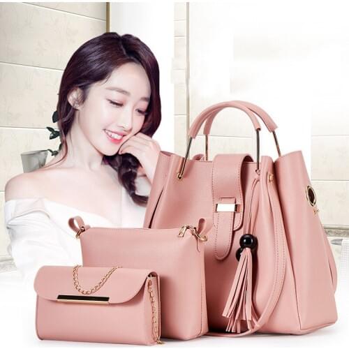 PU Leather Shoulder Bags Tassel Handbag Composite Bags For Women Bag Sets Casual Tote Fashion Composite Messenger Bag 3PCS/set