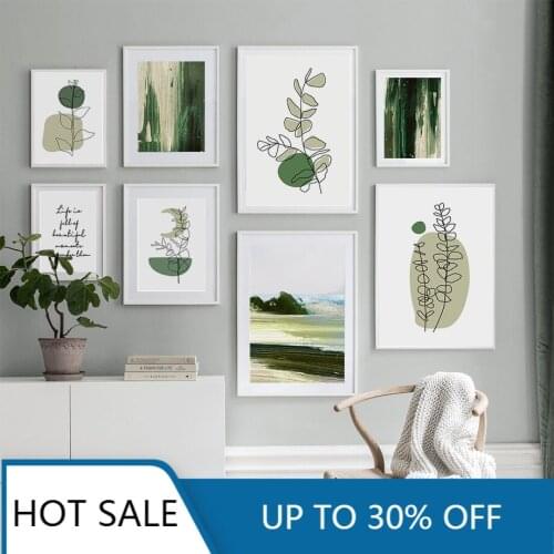 Green Abstract Lines Plants Leaves Quotes Wall Art Canvas Painting Nordic Posters And Prints Decor Pictures For Home Decoration