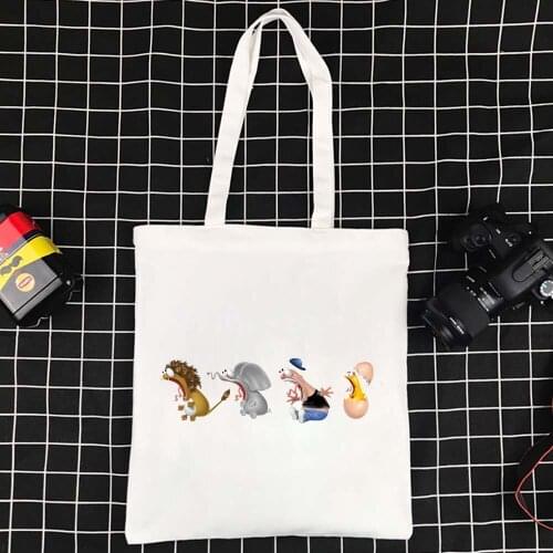 Women Shopping Bag Foldable Handbag Cartoon Pattern Shoulder Bag Reusable Eco-friendly High Capacity Tote Bag White Shopper Bag