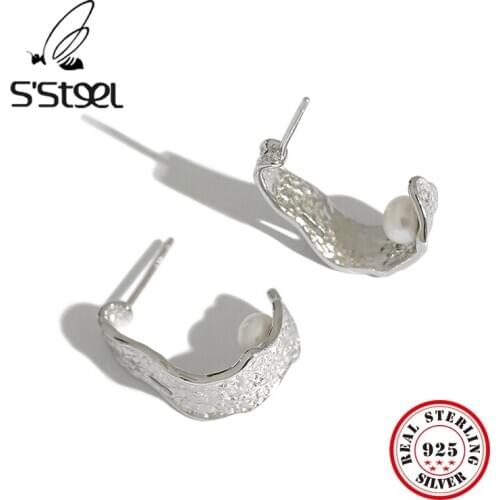SSTEEL Irregular Earrings 925 Sterling Silver Stud Earring For Women Korean Freshwater Pearl Earings Boucles D Oreilles Jewelry