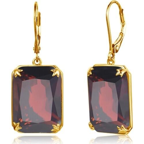Szjinao 18K Gold Earrings For Women Unique Vintage Garnet Earrings Rectangle Real 925 Sterling Silver Fine Jewelry Female Bijoux
