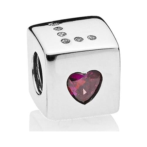 Fit Original Pandora Charms Bracelet Women Red CZ Heart Letter LOVE Dice Beads for Jewelry Making DIY Bangle Accessory Girl Gift