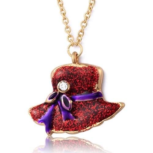 Trendy Gold Color Enamel Witch Hat Pendant Necklace for Women Girls Fashion Crystal Halloween Necklace Jewelry Gift