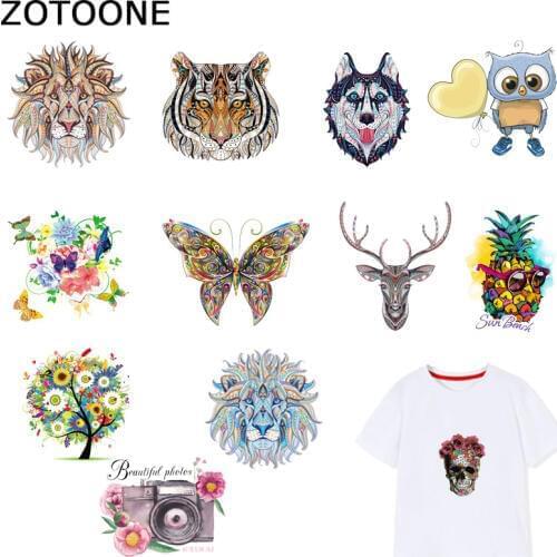 ZOTOONE Animal Wolf Tiger Stickers Flower Patches Iron on Transfers for Clothes T-shirt Heat Transfer DIY Accessory Appliques F1