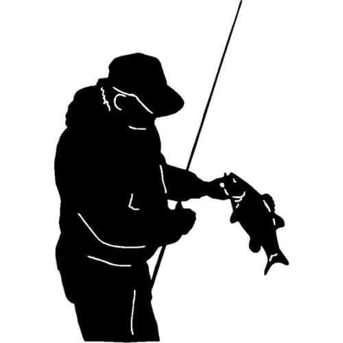 10.9*15.8CM Fisherman Sport Fishing Personalized Car Stickers Covering The Surface Of The Vinyl Car Decals Black/Silver C7-0412
