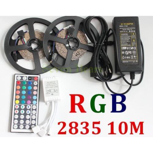 10m 3528 RGB Led Strip Light SMD 5M 300Leds SMD Flexible Strips + 44 key ir Remote Controller +DC 5A 12V transformer