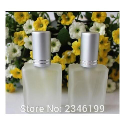 15ML Glass Spray Perfume Bottle, Silver Color With Line Cap Frost Glass, Cosmetic Toner Water Liquid Packing Bottle, 30pcs/lot