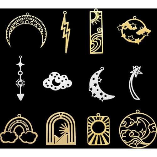 5pcs/lot 100% Stainless Steel Star Moon Cloud Charms Pendant for necklaces Wholesale Sun Charms for DIY Jewelry Making