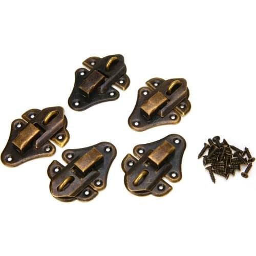 5pcs Bronze Tone Hasp Lock Case Latch Hasp Sets Wooden Box Press Buckle Clasp Lock Decorative Hardware