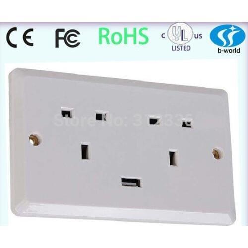 Free Shipping UK type six Holes 250V 13A one USB DC 5V 1000mA white panel wall Socket uk style