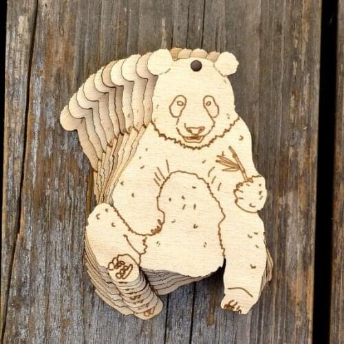Wooden Sitting Panda Eating Bamboo Craft Shape Ply Bear Animal Chinese