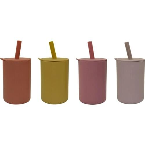 Baby New Design Silicone Cup With Lid and Straw Organic Infant Leak Proof Drinking Cup BPA Free Kid Tableware Accessories