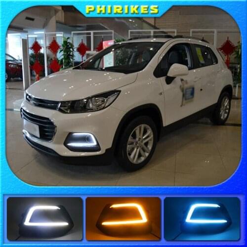 1Pair DRL For Chevrolet Trax 2017 2018 Daytime Running Lights fog lamp cover Daylight with Turn Yellow signal Lamp