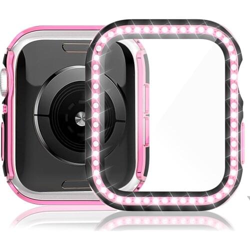 Protector 6D Dazzling Carving PC Double Row Diamond Tempered Glass Case for Apple Watch Series 38MM 42MM For IWatch 5 40mm 44mm