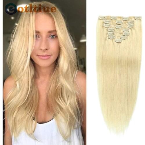 Eotltiue 8 Pcs/set Clip in Hair Extensions Human Hair Extensions 14-24 Inch Remy Straight Hair Clip Ins Add Hair Volume Only #60