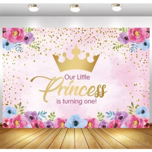 Our Little Princess Turning One Photo Background Cake Smash Flowers Glitter Kids Birthday Party Photography Backdrops For Home