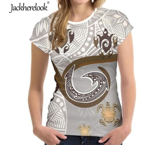 Jackherelook Vintage Polynesian Tribal Turtle Brand Design Summer Short Sleeve Top Shirts for Women Casual Tee O Neck Clothing