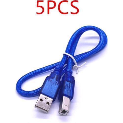 5x Transparent Blue 50cm USB 2.0 Printer Cable Type A Male To Type B Male Dual Shielding High Speed