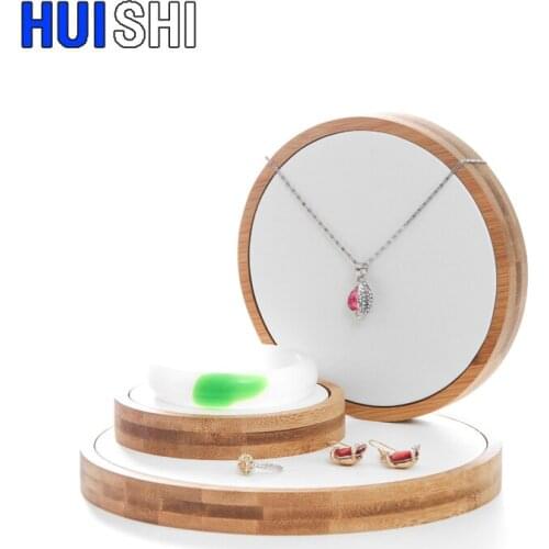In Stock Round Bamboo Three-piece Jewelry Display Stand Earrings Nexklaces Pendants Jewelry Props Simple Jewelry Packaging Tray