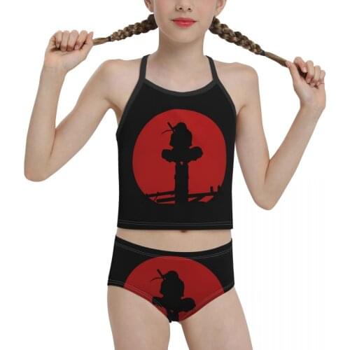 Japanese Anime R374 Swimwear for Children young Girl Print Red Moon Uchiha Itach Biquini 2021 Wholesale Brand Girl Swimming Suit