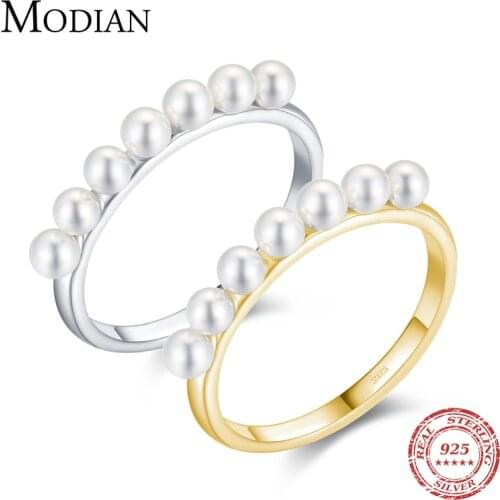 Modian 2021 New Real 925 Sterling Silver Simple Trendy Elegant Female Pearl Finger Ring For Women Gold Color Wedding Jewelry