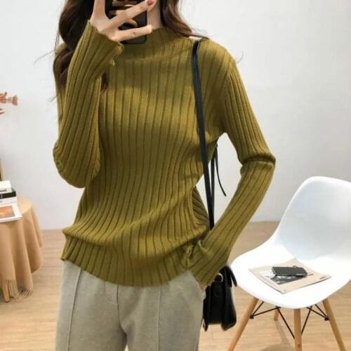 Soft waxy core-spun yarn half turtleneck sweater womens autumn and winter 2021 new Korean retro slim stretch warm base sweater