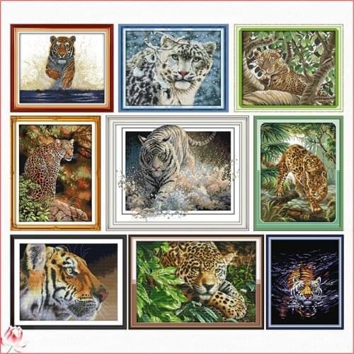 A Proud Animals Cross Stitch Kit DIY Pattern Tiger And Cheetah Embroidery Kit 11CT 14CT Needlework Sewing Kit Home Deco Painting