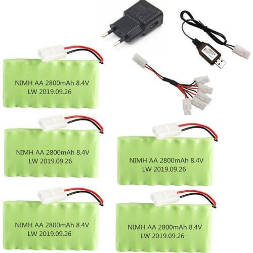 8.4v 2800mah Ni-MH Battery + Charger For Rc toy Car Tank Boat Gun Train Robot spare parts NIMH AA 8.4v Rechargeable Battery Pack