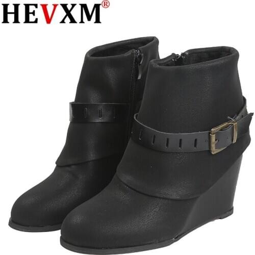 2020 New Female Booties Winter Women Ankle Boots Side Zipper Footwear High Heels Wedges Shoes Woman Botas Female Elegant Boots