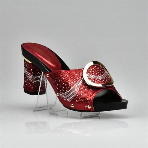 New Arrival Red Color African Wedding Shoes Woman Open Toe Ladies Sandals Shoes Party Wedding Shoes Decorated with Rhinestone