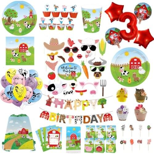 Farm Animals Disposable Tableware Farm Animals Theme Party Kids Birthday Party Tableware Set Paper Plate Cup Party Decorations
