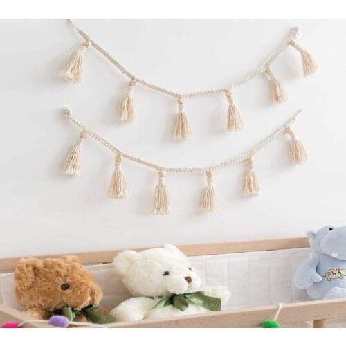 Handmade Woven Tassel Garland Decor For Rattan Woven Basket Bohemia Macrame Wooden Beads Wall Hangings Ornament Home Decoration