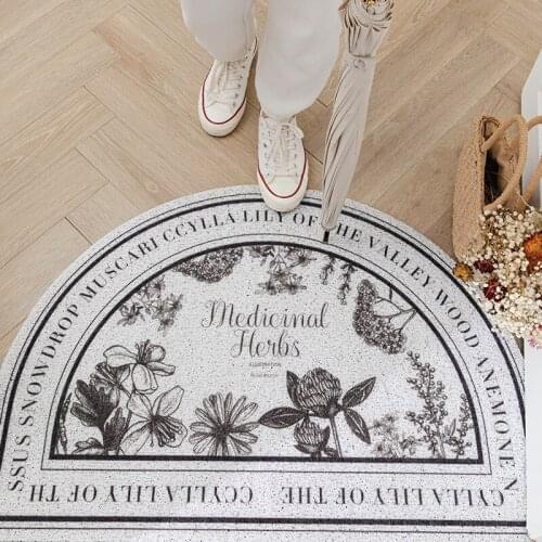 Half Round Rubber Doormat Washable Non-slip Rug for Hallway Retro Flower Resist Dirt Trapper Rugs Easy Clean Carpet Entryway Mat