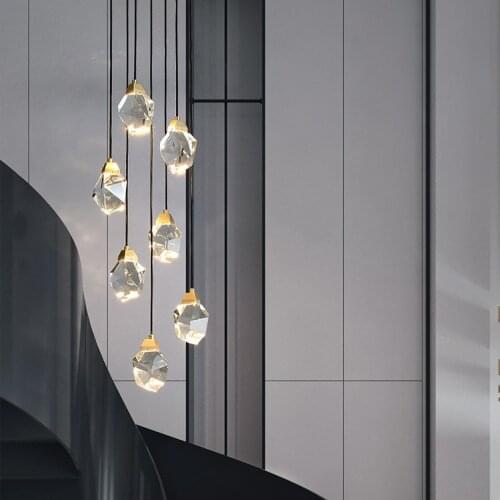 Luxury LED Stair Light Chandelier Crystal Pendant Lights Modern Lustre Pendant Lamps Duplex Villa Building Home Lighting Lampara