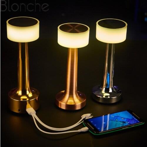 Touch/button Induction Dimmable Brass LED Table Night Light, Rechargeable Gold Table Lamp, Used In Bars and Cafes