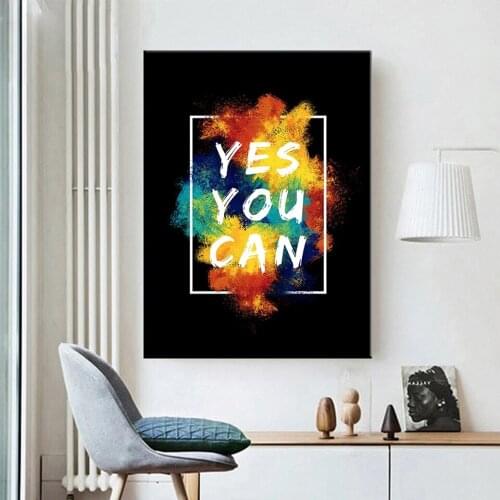 Poster Modern HD Print Watercolor Painting Letters Yes You Can Canvas Living Room Wall Art Nordic Home Decor