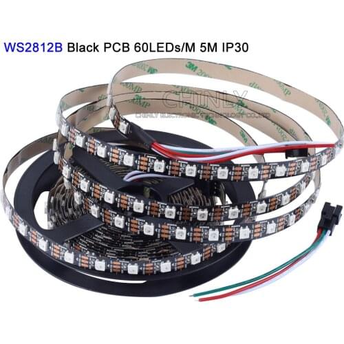 LED Strip WS2812b DC5V Pixel RGB Color 5meter 300LED 300IC SMD5050 Non Waterproof Black PCB Light for DIY Home Decoration