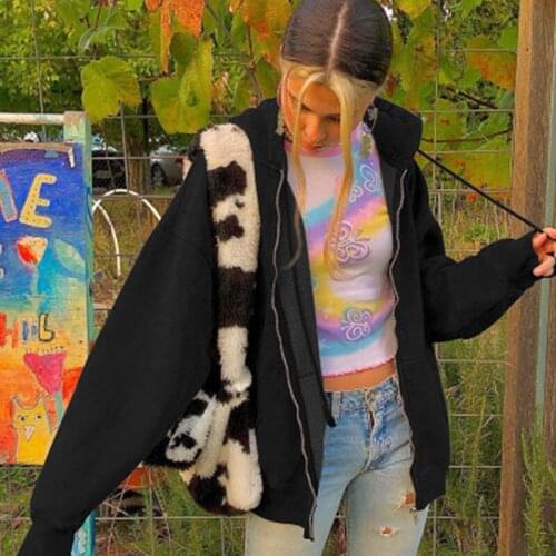 Clothes oversize Hoodies Women Big Orange Brown Zip Up Sweatshirt Winter Jacket plus size Vintage Pockets Long Sleeve Pullovers