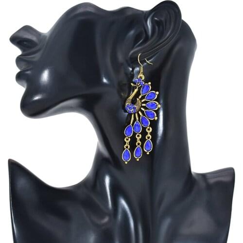 Vintage Rhinestone Peacock Earrings For Women Bohemia Acrylic Resin Animal Long Dangle Earrings Jewelry Gift