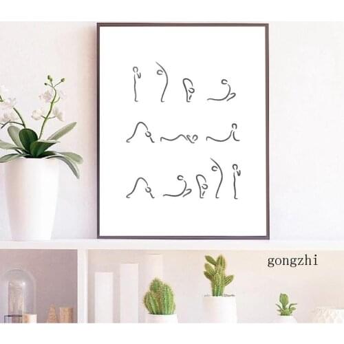 Yoga Posture Illustration Print Sun Salutation Stick Figure Poster Meditation Wall Art Canvas Painting Gym Home Decor Girls Gift